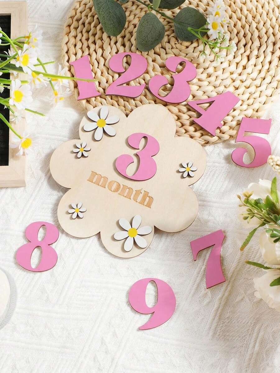 Baby Monthly Milestone Cards, Wooden Milestone Markers With Floral Photo Props For Baby Announcements And Milestones, Unisex Newborn Boy Girl Gift - Multicolor - View 1