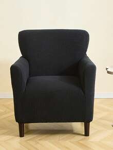 1件装弹力提花单人沙发套，纯色扶手椅座椅保护套，家居装饰客厅单人沙发套 - 黑色 - 查看 3