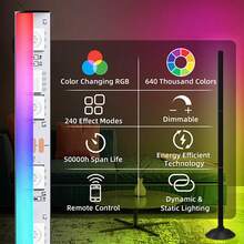 NBBUFF Đèn sàn góc RGBIC 47 inch, trang trí nhà cửa, ánh sáng xung quanh đổi màu, có ứng dụng, điều khiển từ xa và hộp điều khiển, đồng bộ nhạc, hẹn giờ, thích hợp cho phòng khách, phòng ngủ và góc phòng chơi game. - Đèn sàn - Xem 5
