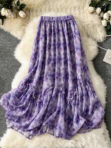 Falda con volantes romántica para mujeres, ideal para vacaciones de primavera/verano - Morado Violeta - Ver 3