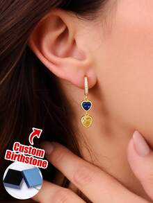 一对镀铜闪亮吊坠耳环(心形/水滴形/几何形款式),可定制生日石 - 送给女儿、女同事和闺蜜的贴心个性化礼物,适合周年纪念日、感恩节、母亲节和妇女节,也适合下午茶、通勤和高档派对等场合。 - 彩色 - 查看 2