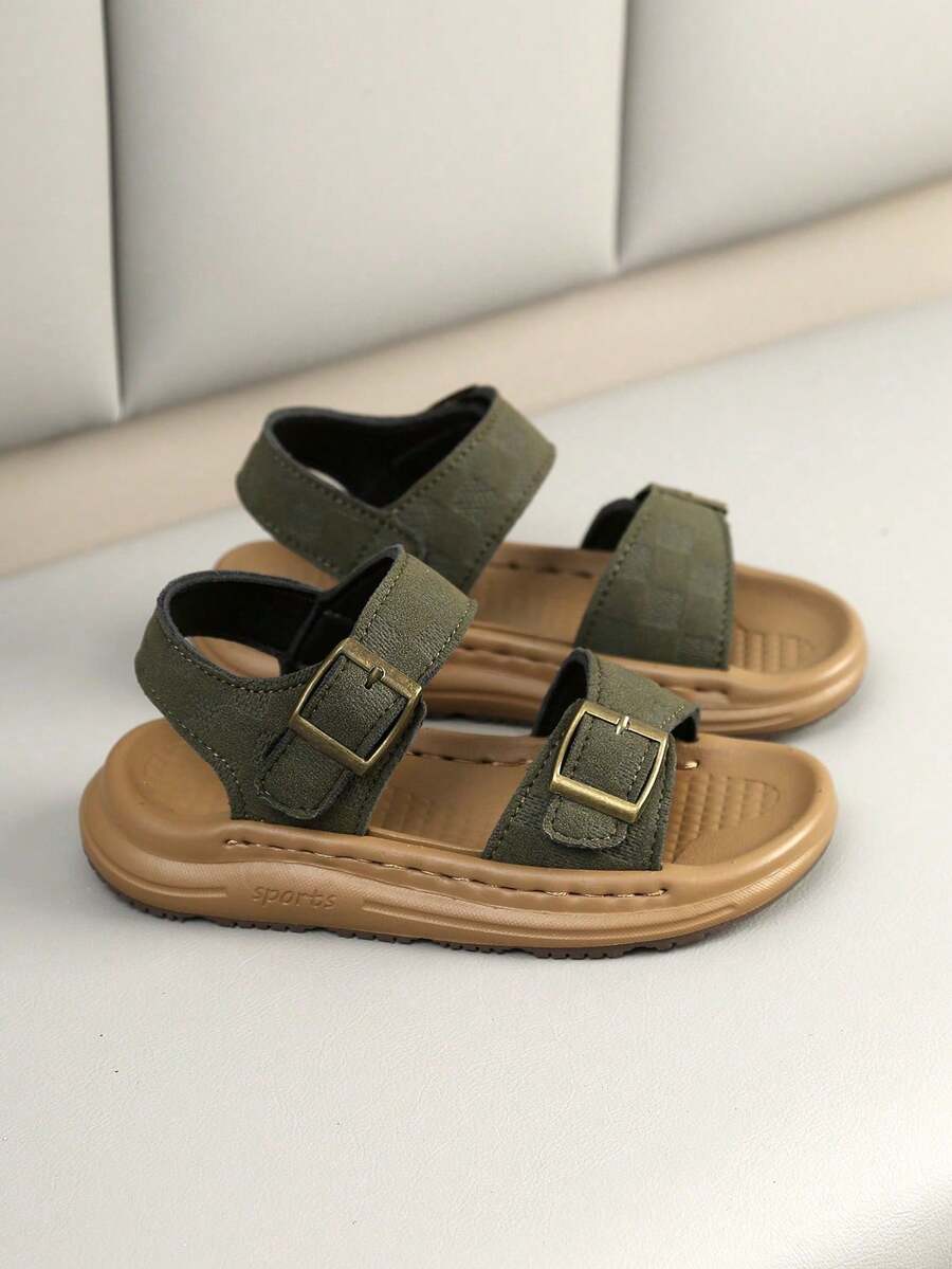 1 Pair Children's Fashion Sandals, Hook And Loop Rubber Non-Slip Soles, Outdoor Beach Shoes, Suitable For 3-12 Years Old - Khaki - View 1