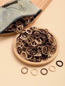 100pcs Basic Coffee Color Seamless Small Spiral Hair Ties, Suitable For Daily Ponytail, Bun, Pigtails, All Seasons, Fashionable Hair Accessory Gift, Ideal For Outings, Parties, Beach Vacations, Dates, Commuting, Easy Styling, Practical Item! Scrunchie Elastic Hair Ties - Brown - View 3