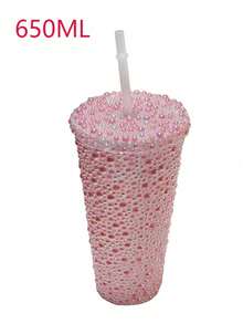 大容量双层水钻吸管杯，女士/女孩礼物，防烫珍珠杯，双层饮水杯，便携式玻璃吸管水杯，高品质密封杯 - 彩色 - 查看 18