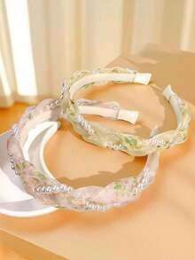 1/2件装甜美珍珠编织发箍，复古少女森系编织发箍 - 彩色 - 查看 7