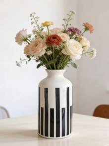 Ceramic Vase With Black Stripes, Simple Vase For Party Decoration - Western-style Bottle - View 10