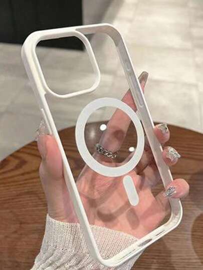 Pink Magnetic Transparent Phone Case With Pink Frame And MagSafe Ring, Compatible With IPhone 16/15/14/13/12/11 Pro/Plus/Max/Mini/7/8/SE/16e/7P/X/XR/XsMax, Shock-Proof Protective Cover, Also Fits S25 Ultra/S24 Ultra/S23 FE/S22+ Women's Day Gift For Girl