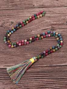 6mm Tourmaline Mala Beads Knotted Necklace Women Men Japamala 108 Beads Yoga Meditation Prayer Jewelry Tassel Charm Bohemian Vintage Jewelry - 黑色 - 查看 1