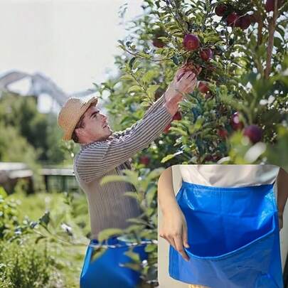 1件大容量园艺围裙 - 高强度PE材质，易于清洁，工作区域宽敞，适合专业园丁、家庭园丁和农民使用 - 可用于种植、收割、除草、种子发芽 - 耐用的户外园艺服、园艺工具、种植配件，实用设计，结构坚固，适合农民和园丁