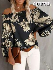 Plus Size Women Floral Print Ruffle Collar Elegant Blouse - Black - View 2