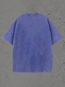 Men's Plus-Size T-Shirt Set, Washed T-Shirt, Y2K Style, Street Style, Suitable For Shopping, Summer Regular Fit, Easter, Christmas, Thanksgiving Day. - Blue - View 3