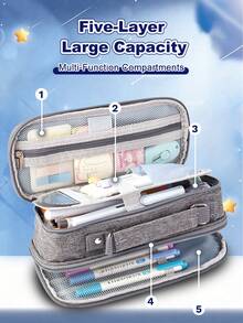 1 pieza Estuche para lápices de gran capacidad, bolsa portátil con cremallera para bolígrafos, bolsa de almacenamiento de papelería minimalista, adecuada para estudiantes, uso escolar y de oficina, esencial de vuelta a la escuela, útiles escolares, estuche para lápices, mochila - Una pieza - Ver 3