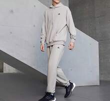 Adidas 新款男女同款毛圈情侶款運動休閒連帽衛衣 - 米色 - 查看 3