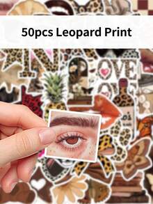 50pcs Fashion Leopard Print Creative Stickers DIY Guitar Luggage Refrigerator Water Cup Planner Supplies Decorative Laptop Personalization Stickers - Multicolor - View 6