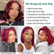 Uveous 99J Burgundy Bob 13x4 HD Transparent Lace Front Wigs Human Hair Wig Human Hair Pre Plucked Hairline Lace Frontal Short Body Wave Bob Wigs For Women Human Hair - S99J - 查看 4