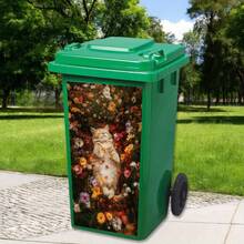 Pegatina impermeable para bote de basura exterior con patrón 3D de gato, oveja y erizo, póster extraíble, 4 tamaños - Multicolor - Ver 30