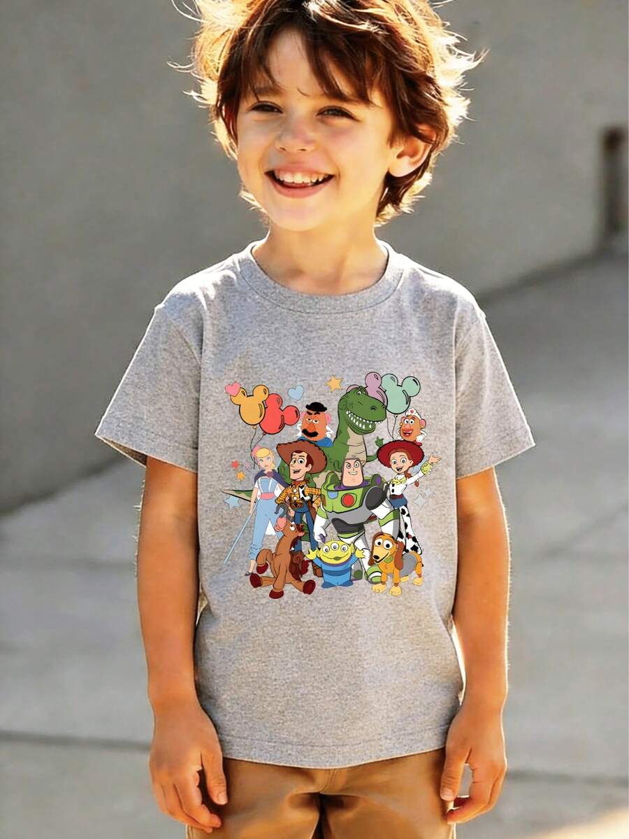 Disney Toy Story Boys' T-Shirt, 2-14 Years, Featuring Woody, Buzz Lightyear & All Toy Story Friends, Short Sleeve Casual Tee With Mickey Balloon Print, Express Delivery - 灰色 - 查看 1