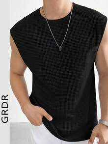 GRDR Men's Waffle Knit Tank Top, Minimalist Versatile Premium Casual T-Shirt, Spring/Summer - Black - View 1