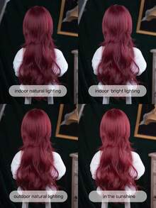 alicegarden Peluca sintética de 28 pulgadas de largo con un aspecto de cabello rizado natural en un impresionante rojo vino. Diseñada con flequillo, está hecha de fibra resistente al calor para garantizar su durabilidad. Esta pieza de cabello postizo es perfecta para el uso diario, fiestas, juegos de roles y reuniones, ofreciendo una apariencia natural y realista que lo imita. También es un regalo para mujeres. (Excluyendo accesorios) - Burdeos - Ver 10