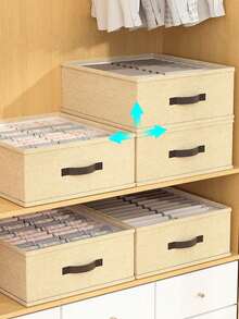 1 pieza Caja de almacenamiento de ropa color beige, caja de almacenamiento de pantalones, organizador de almacenamiento con divisores, almacenamiento de armario, caja de almacenamiento de ropa y pantalones de doble nivel, adecuada para almacenamiento y organización en el hogar - Multicolor - Ver 3