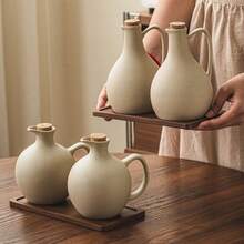 500ml/600ml Vintage Thick Ceramic Oil Bottle With Cork Stopper, Kitchen Condiment Bottle, Sauce Dispenser - Stoneware - View 6