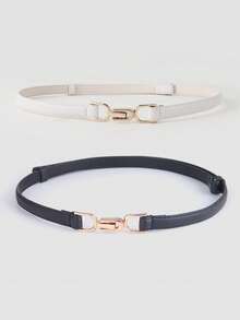 Two Black And White Combination PU Material Retro Waist-Cinching Mechanical Stitching Belts - Black and White - View 1