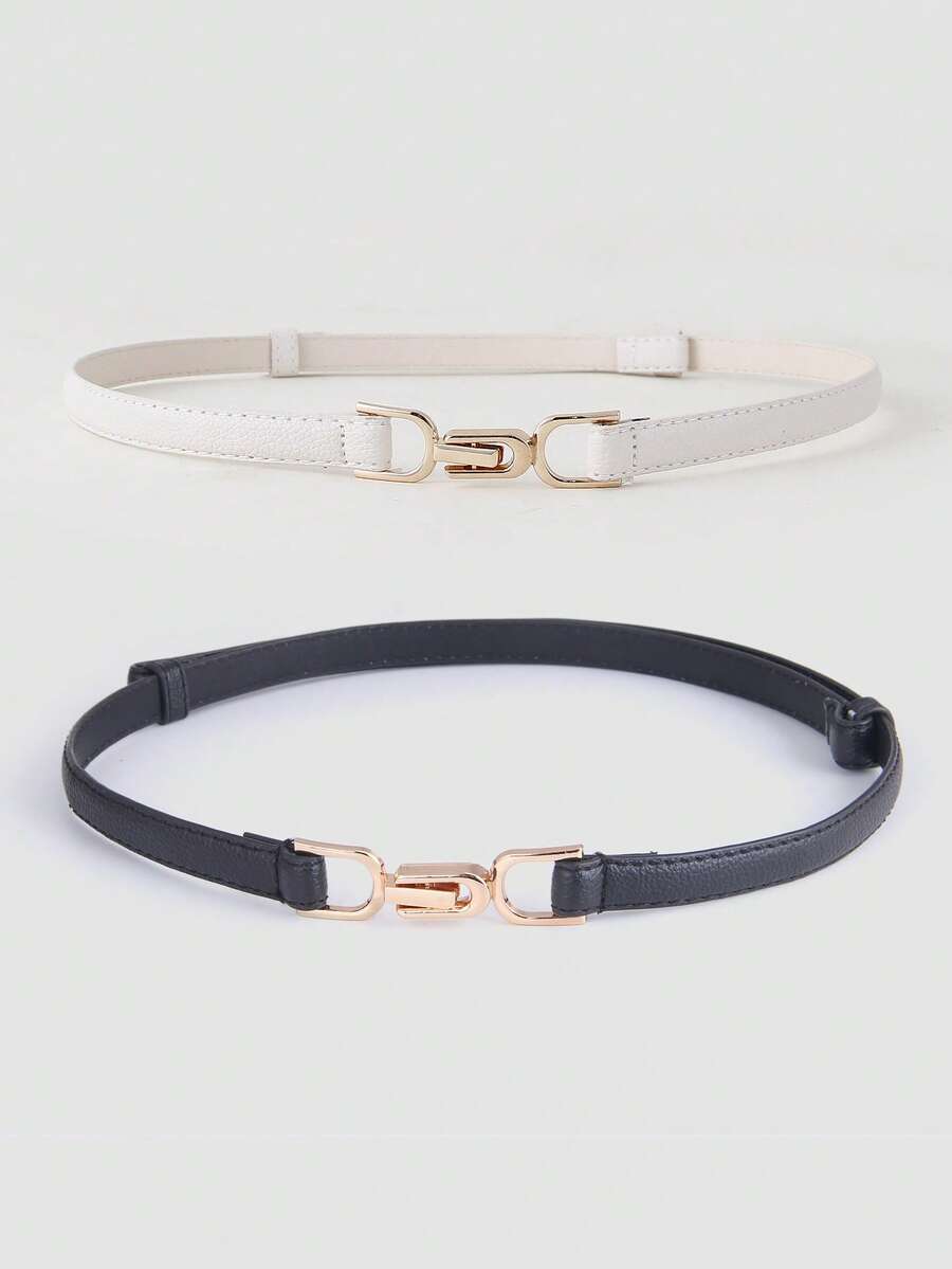 Two Black And White Combination PU Material Retro Waist-Cinching Mechanical Stitching Belts - Black and White - View 1