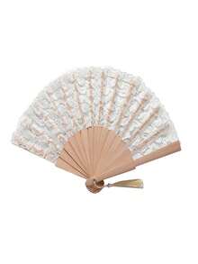 1pc Customized Lace Folding Fan, Exquisite Hollow Lace Foldable Fan, Vintage Palace Style Dance Fan, Classical Double-Layer Lace Fan For Wedding, Lolita Lace Fan, Tassel Folding Fan, Performance & Daily Use, Customized Wedding Accessory - Multicolor - View 15