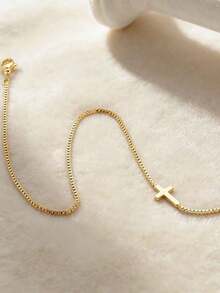 1件不锈钢时尚十字架吊坠项链，独特设计优雅颈链 - 金色 - 查看 3