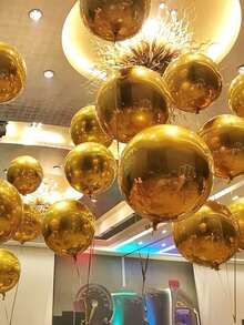 5 piezas de globos metálicos de 10 pulgadas, 18 pulgadas, 22 pulgadas, globos redondos 4D dorados adecuados para fiesta de cumpleaños, aniversario, baby shower, evento, decoración de fiesta de graduación - Dorado - Ver 7