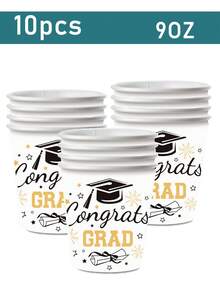 10 piezas Decoraciones de Graduación 2026 Suministros de Fiesta de Graduación Negro y Dorado con Platos, Servilletas y Vasos Desechables para 10 Invitados - Decoraciones de Fiesta de Graduación - multicolor - Ver 12