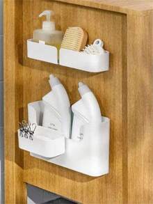 1pc No-Drill Wall Mounted Multi-Function Cosmetic & Sundries Storage Rack, Suitable For Students Going Back To School - Multicolor - View 2