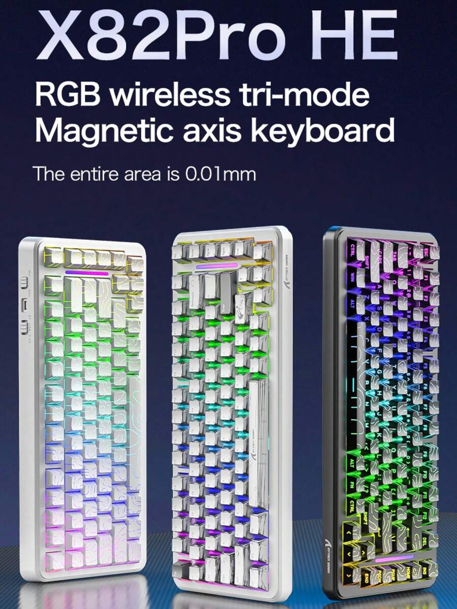 X82PRO 三模式 RGB 磁轴机械键盘，8K 无线蓝牙键盘 - 查看 1