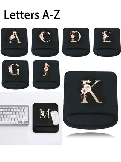 A Black Wrist Pad Mouse Pad Featuring White Roses And Gold Letters, Offering Comfortable Wrist Support And Anti-Slip Properties. It's A Soft Mouse Pad Suitable For Both Desktop And Laptop Computers. Ideal For Home Office Decor, As Well As For Corporate Offices, Gaming, And Entertainment. A Comfortable Mouse Pad Perfect For The Back-To-School Season And As A Valentine's Day Gift