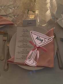 A Set Of 10 Pink Cocktail-Themed Place Cards, Including 5 With Bows - 3 Different Card Designs, Suitable For Use As Tablecloth Place Cards, Business Cards, Table Numbers, Wedding Seating Charts, Etc. - View 5