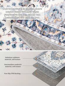 1pc Beige Area Rug, Bohemian Style, Washable Non-Slip Faux Wool, 1160g/㎡, Suitable For Living Room, Bedroom, Kitchen, Office, Entryway - Beige - View 3