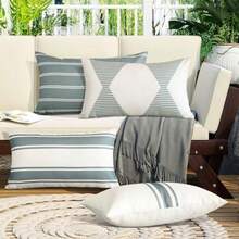 OTOSTAR - Fundas de Almohada Decorativas para Exteriores Impermeables Fundas de Almohada de Jardín de 12 x 20 Pulgadas Funda de Cojín Geometría Fundas de Almohada Carcasa de Almohadas para Muebles - Gris - Ver 2