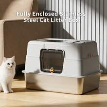 Extra-Large Stainless Steel Cat Litter Box With Litter Mat, Enclosed Front Entry & Top Exit Kitty Box For Big Cats, Odor Control, Easy To Clean With Removable Design - Một cỡ - Xem 6