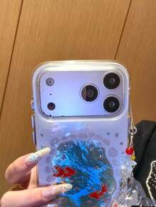 海洋奢华镀金炫彩金鱼设计透明防震手机壳，兼容 17 Pro Max，新款16寸带吊坠，流行韩系ins风，兼容 14，优雅女士 - 藍色 - 查看 2