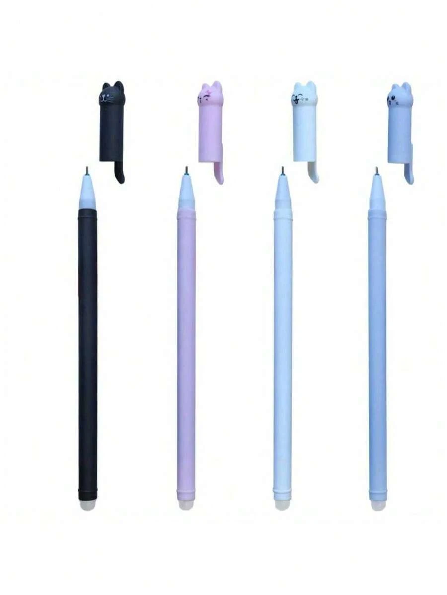 1 Set Cute Cat 0.5mm Erasable Blue Magic Ballpoint Pen With Eraser, Creative Student Stationery Suitable For School, Learning, Office, Writing, Exam - Sets - View 1