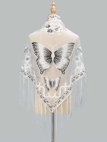 1pc Women's Lace Butterfly Rose Handmade Tassel Triangle Scarf, Fashionable And Elegant Ladies' Spring/Summer Versatile Floral Print Shawl, Lightweight Breathable Sunscreen Scarf/Headscarf - Multicolor - View 16