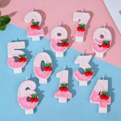 Süße kirschthemenbezogene digitale Kerzen, 0-9 Partynummerkerzen, süße Fruchtkerzendekorationen, Themenpartykerzen, Jubiläumspartydekorationskerzen, Geburtstagspartykerzen, Geburtstagskuchendekorationen, Tischdessertverzierungen und Dekorationsartikel.