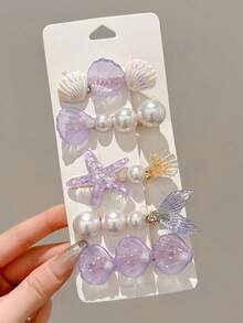 5pcs Pink Starfish Shell Mermaid Tail Hair Clips, Ocean Holiday Alligator Hair Clips, Mermaid Pearl Romantic Barrettes For Daily Use,Summer,Travel, Beach Accessories - Pink - View 2