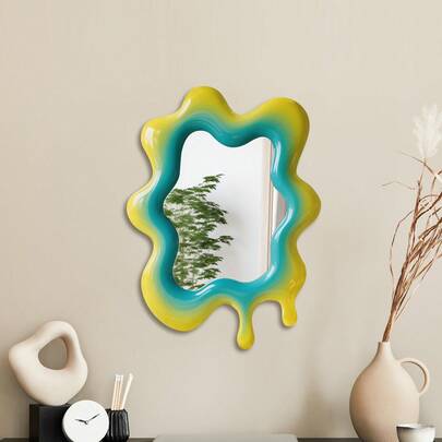 OUTANA Shatterproof Flat Colored Wooden Frame Acrylic Unisex Decorative Mirror, Non-Deformable, Easy To Clean, Suitable For Foyer, Bedroom, Vanity Room, Studio, Bathroom