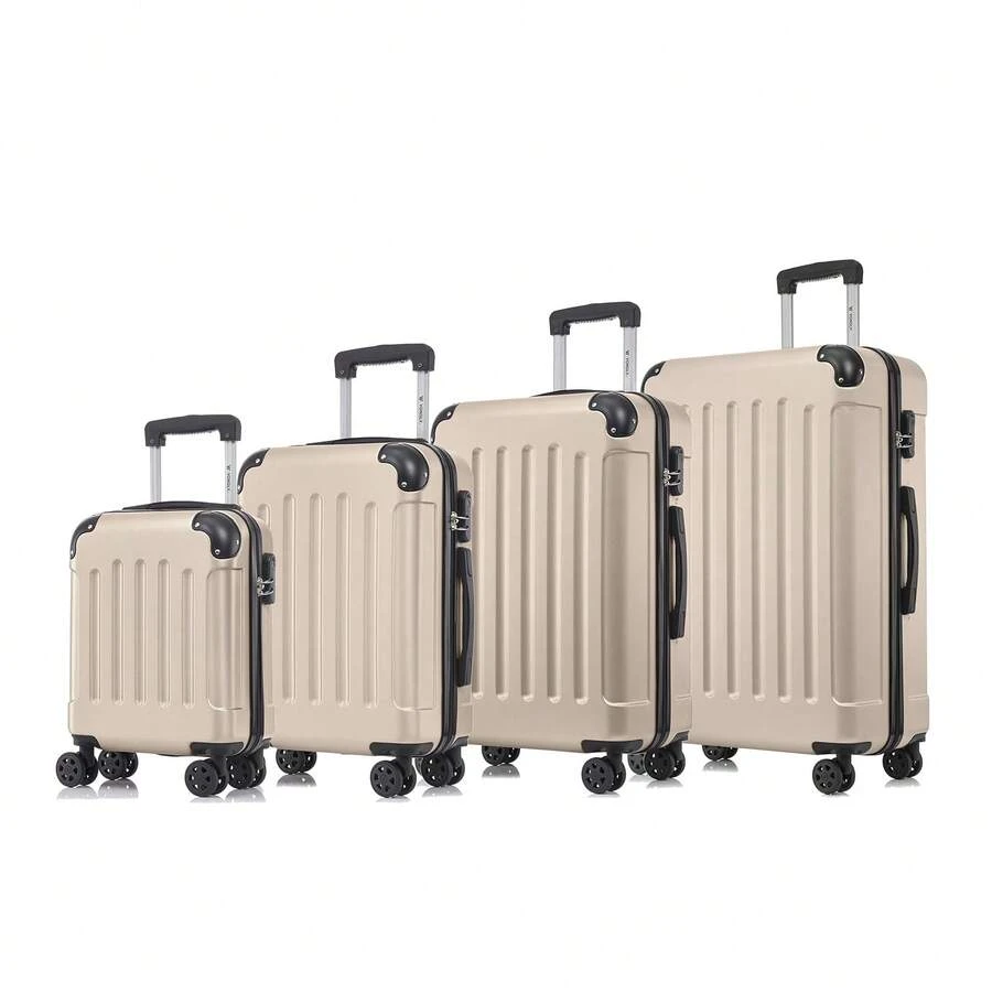 YONSLY 4-Piece Wheeled Suitcase Set With 360° Wheels, Combination Lock, Robust Double Zipper, Mesh Pocket, Soft Rubber Handle, 16/20/24/28 Inch Trolley Suitcase, Hard Shell Carry-On Luggage Set (4-Piece Set, S, M, L & XL) - 象牙色 - 查看 1