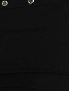 Women Lightweight High Waisted Bodycon Shorts, Streetwear Solid Color Silver Eyelet Rivet Waistband Short Length Hot Pants For Clubbing  Summer Vacation - màu đen - Xem 6
