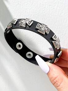 1 pieza Brazalete de estilo punk gótico mixto con diseño de broche abierto y detalle de cruz con strass - Multicolor - Ver 7