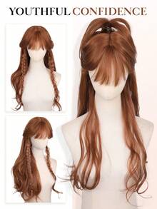 Tóc giả dài màu nâu đỏ có mái, tóc giả tổng hợp gợn sóng nhiều lớp màu gừng dành cho nữ, thích hợp dự tiệc và sử dụng hàng ngày, dài 26 inch. - Nhiều màu - Xem 6