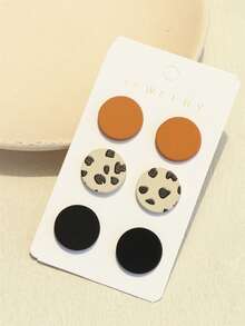 3 Pairs/1 Card Women's Deep Orange Polka Dot Print Ceramic Texture Personalized Round Acrylic Earrings - Multicolor - View 2