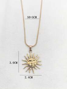 1件休闲款18K镀金不锈钢太阳吊坠项链，男女皆宜，日常佩戴 - 金黃色 - 查看 5